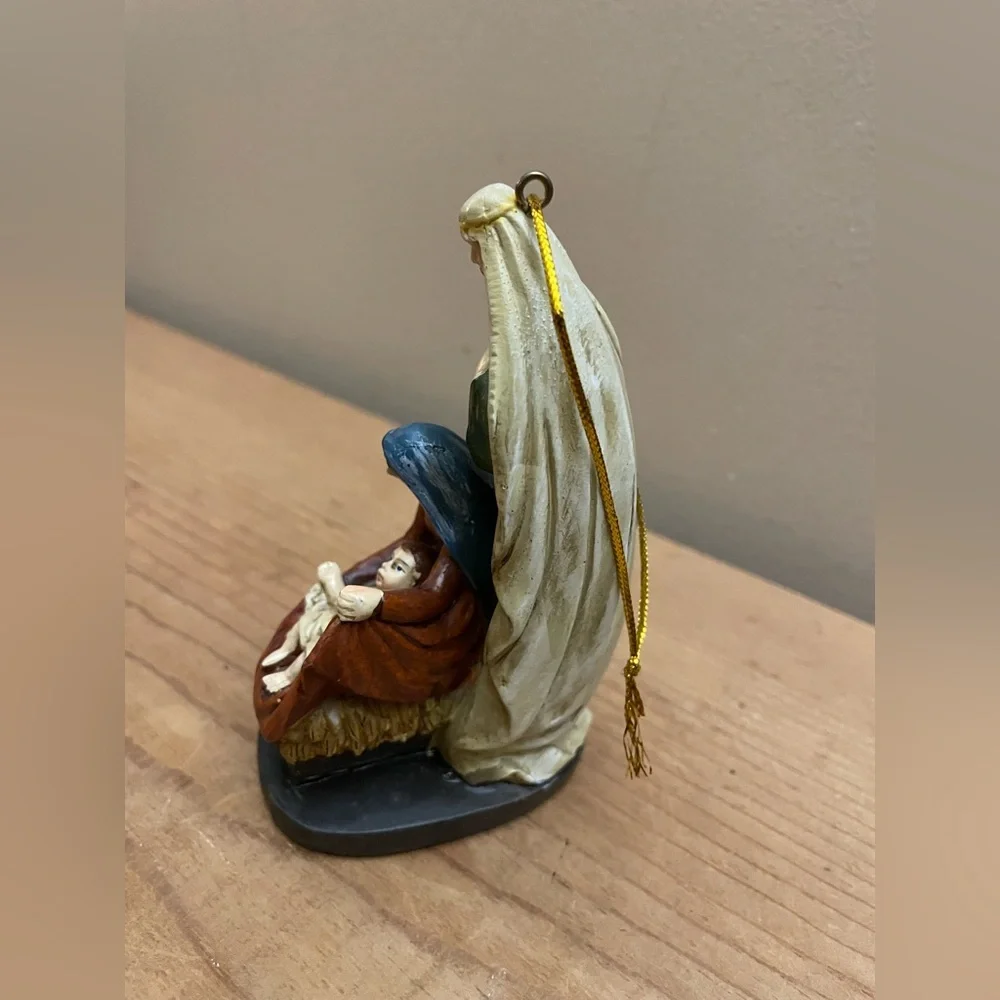 Vintage Handpainted Wood Christmas Nativity Ornament